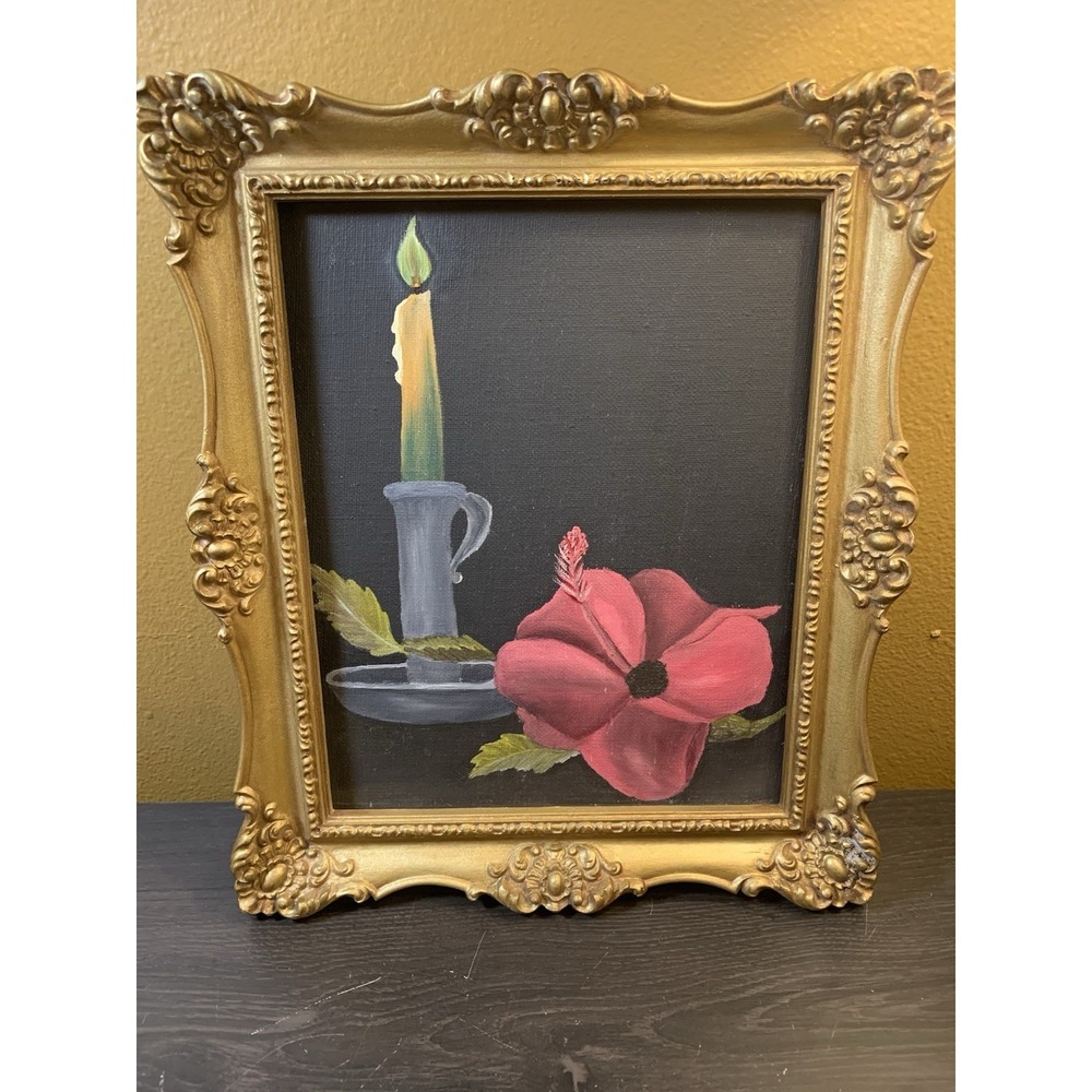 Vintage Floral Fredrix Framed Canvas Oil Painting On Gold Ornate LLC Frame 1976